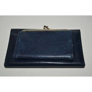 Vintage MUNDI 1970s Blue Leather Women's Wallet w/ Checkbook & Coin Purse Rare